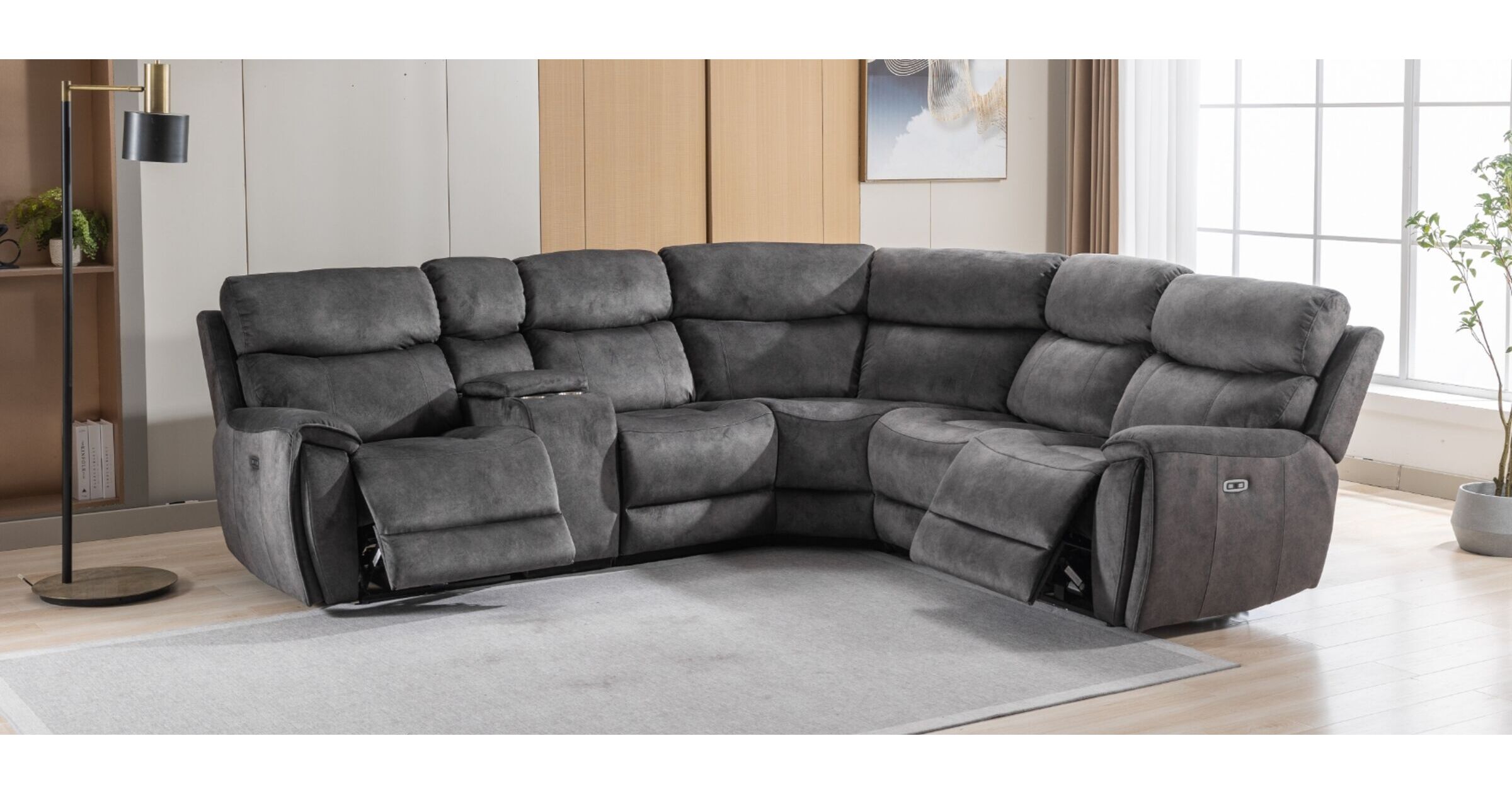 Black Fabric Dino Corner Reclining Cinema Console Sofa Group (2C2 - Main Image