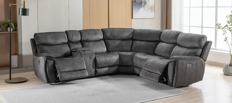 Dino Corner Reclining Cinema Console Sofa Group Black Fabric 2C2