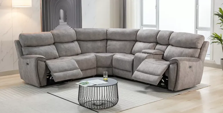 Dino Corner Reclining Cinema Console Sofa Group Silver Fabric 2C2