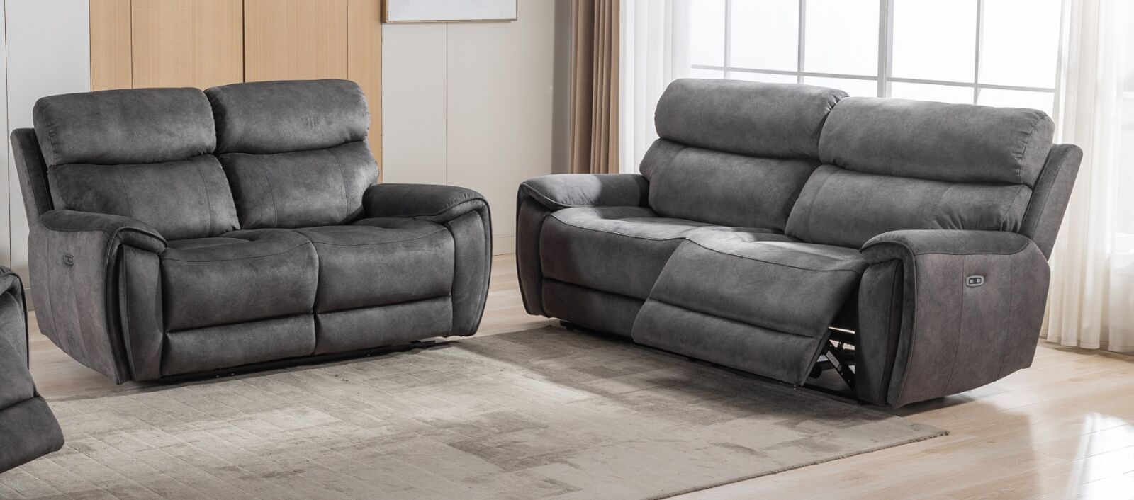 Product photograph of Dino 3 2 Seater Electric Reclining Cinema Sofa Suite Black Fabric from Designer Sofas 4U