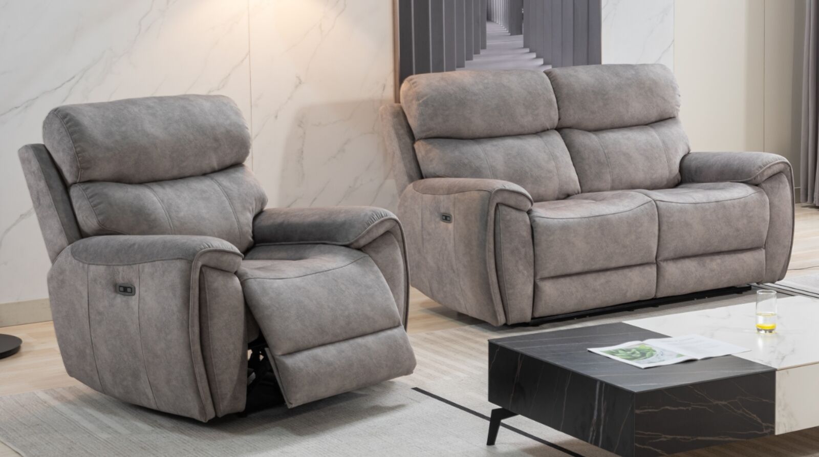 Product photograph of Dino 2 1 Seater Electric Reclining Cinema Sofa Suite Silver Fabric from Designer Sofas 4U