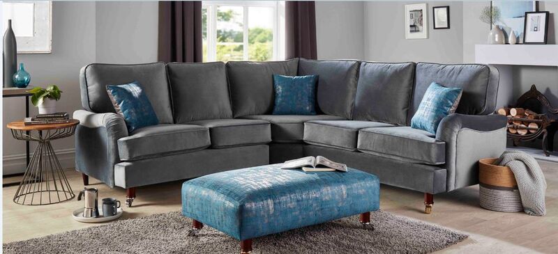 Product photograph of Grace Corner Group Fabric Sofa In Malta Slate Grey Velvet from Designer Sofas 4U
