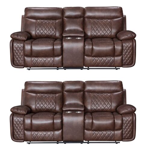 Hampton 2+2 Cinema Console Reclining Sofa Suite Tan Air Leather