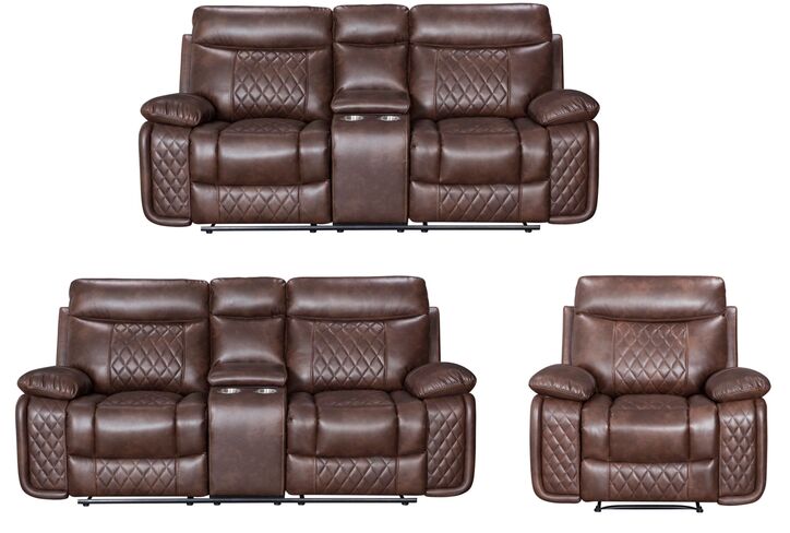 Hampton 2+2 Seater Console + 1 Seater Reclining Sofa Suite Tan Air Leather