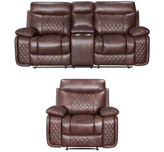 Hampton 2 Seater Console + 1 Seater Reclining Sofa Suite Tan Air Leather