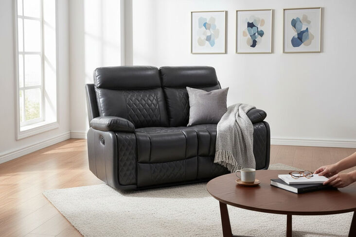Hampton 2 Seater Reclining Sofa Charcoal Grey Air Leather