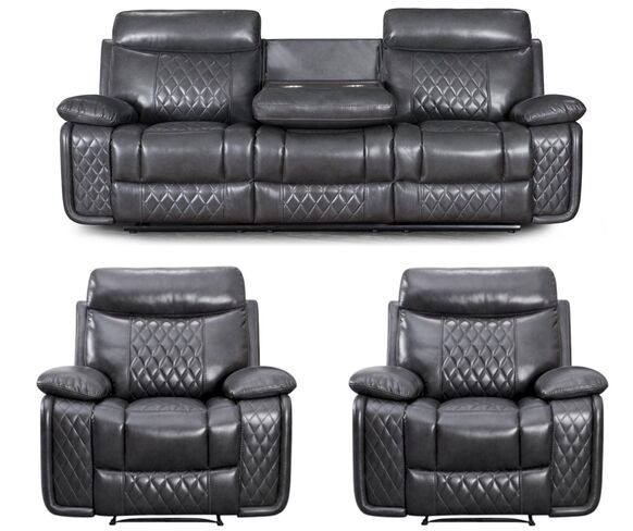 Hampton 3+1+1 Cinema Console Reclining Sofa Suite Grey Air Leather