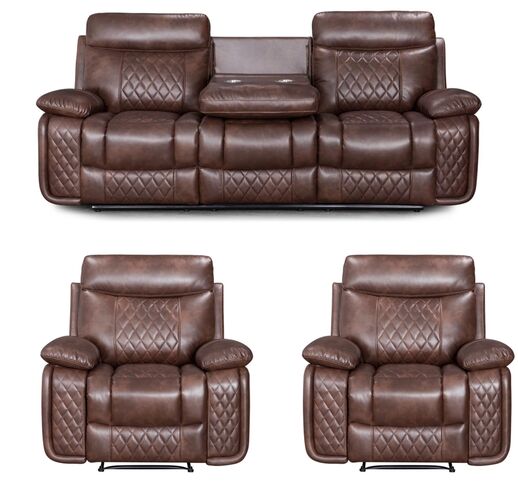 Hampton 3+1+1 Cinema Console Reclining Sofa Suite Tan Air Leather
