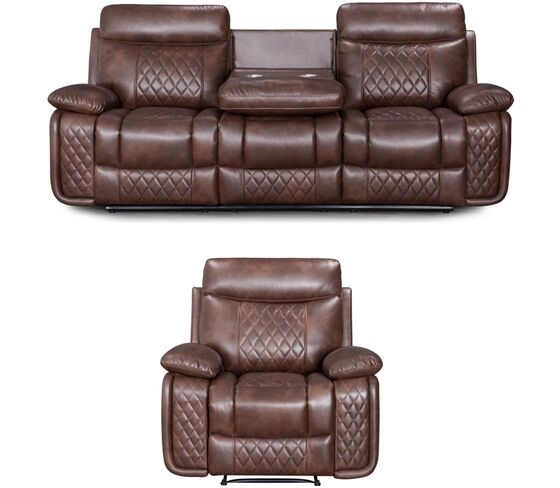 Hampton 3+1 Cinema Console Reclining Sofa Suite Tan Air Leather