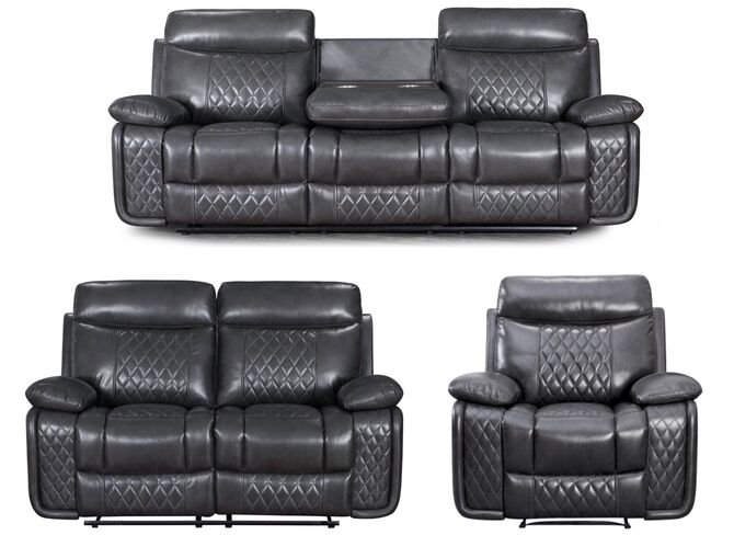Hampton 3+2+1 Cinema Console Reclining Sofa Suite Grey Air Leather