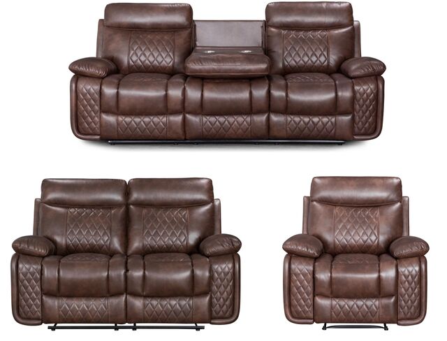 Hampton 3+2+1 Cinema Console Reclining Sofa Suite Tan Air Leather