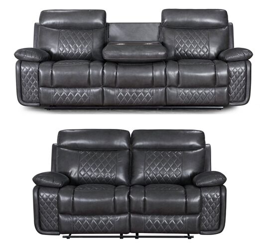 Hampton 3+2 Cinema Console Reclining Sofa Suite Grey Air Leather