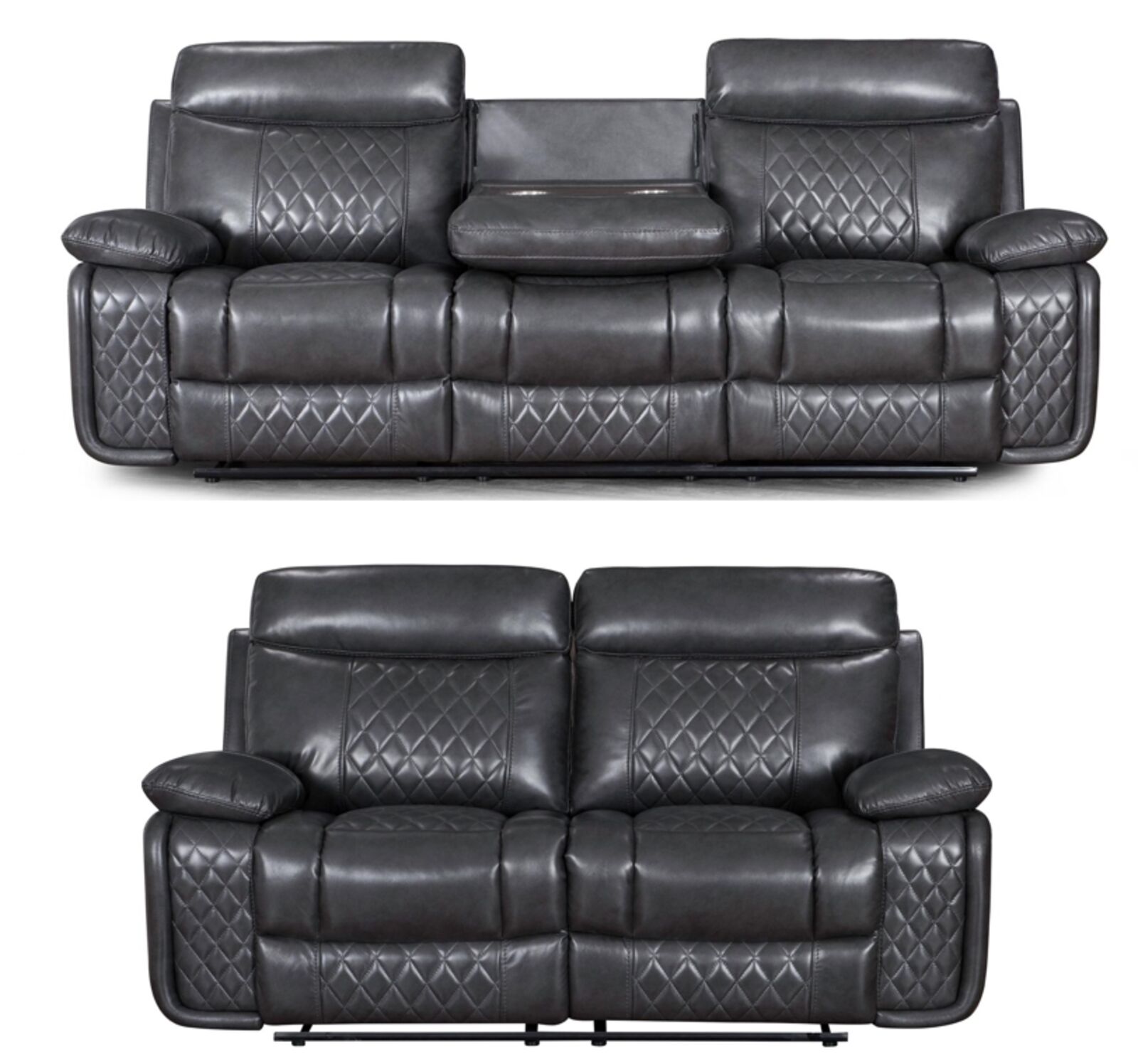 Hampton 3+2 Cinema Console Reclining Sofa Suite Grey Air Leather