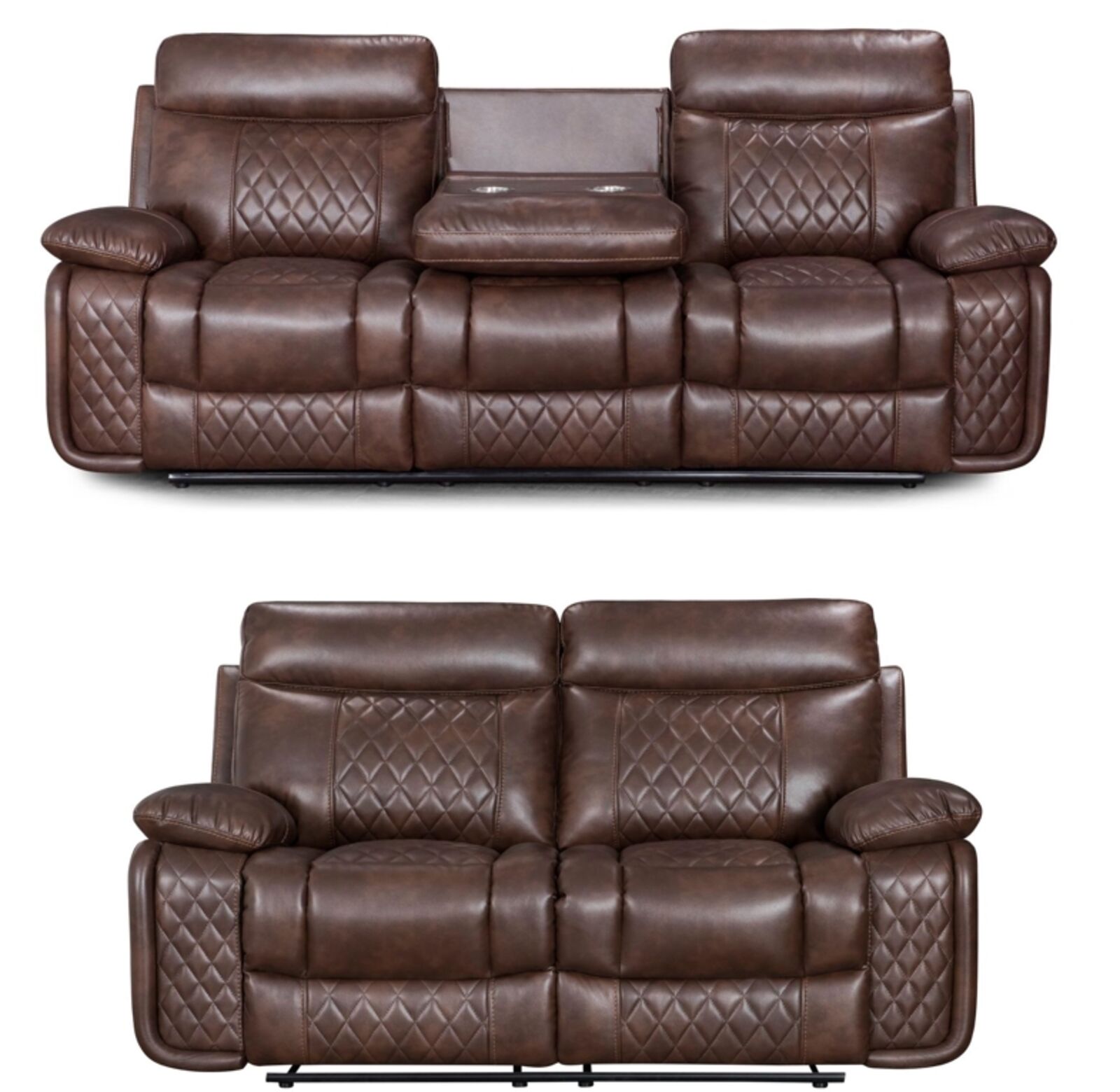 Hampton 3+2 Cinema Console Reclining Sofa Suite Tan Air Leather