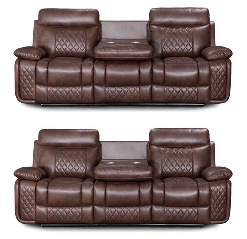 Hampton 3+3 Cinema Console Reclining Sofa Suite Tan Air Leather