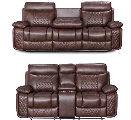 Hampton 3 Seater + 2 Seater Cinema Console Reclining Sofa Suite Tan Air Leather