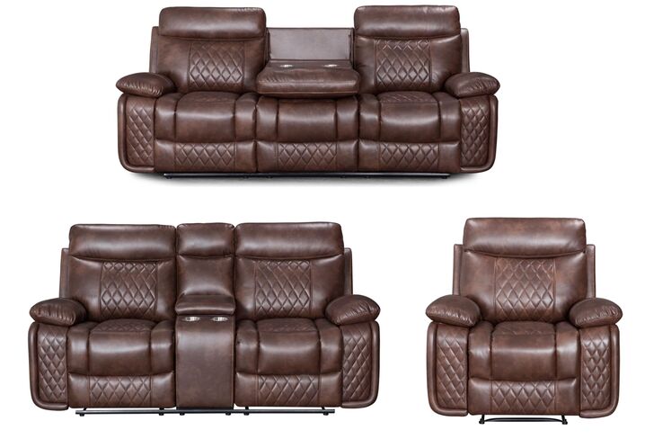 Hampton 3 Seater + 2 Seater Console + 1 Seater Reclining Sofa Suite Tan Air Leather
