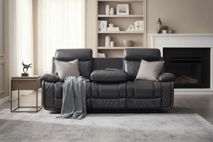 SPECIAL OFFER Hampton 3 Seater Reclining Cinema Console Sofa Charcoal Grey Air Leather