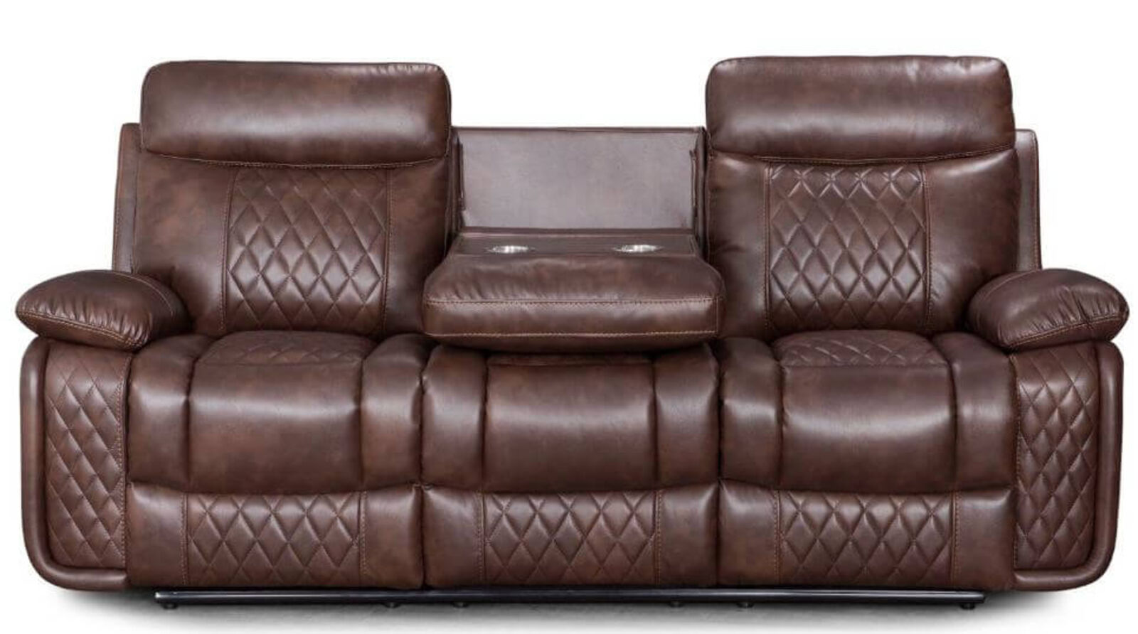 Product photograph of Hampton 3 Seater Cinema Console Reclining Sofa Tan Leather from Designer Sofas 4U