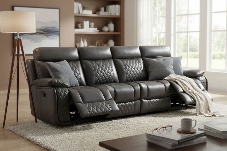 Hampton 4 Seater Reclining Cinema Sofa Charcoal Grey Air Leather