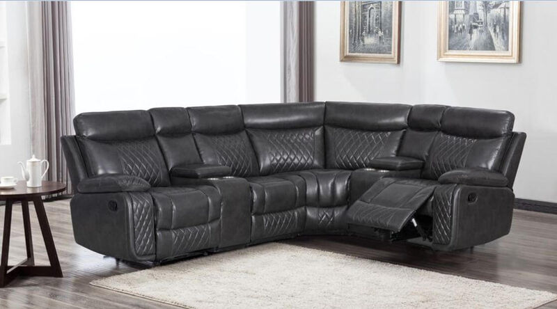 Product photograph of Hampton Reclining Corner Group Sofa 2 C 1 Charcoal Grey Leather from Designer Sofas 4U