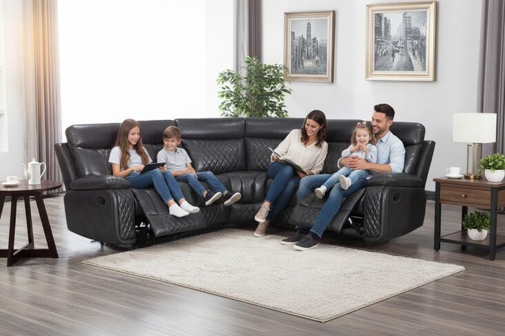 Hampton Reclining Corner Group Sofa 2+C+2 Charcoal Grey Air Leather