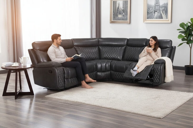 Hampton Reclining Corner Group Sofa 2+C+2 Charcoal Grey Air Leather