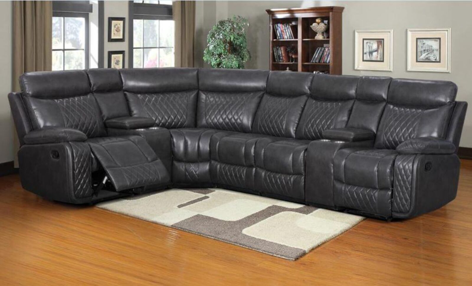 Product photograph of Hampton Reclining Corner Group Sofa 3 C 1 Charcoal Grey Leather from Designer Sofas 4U