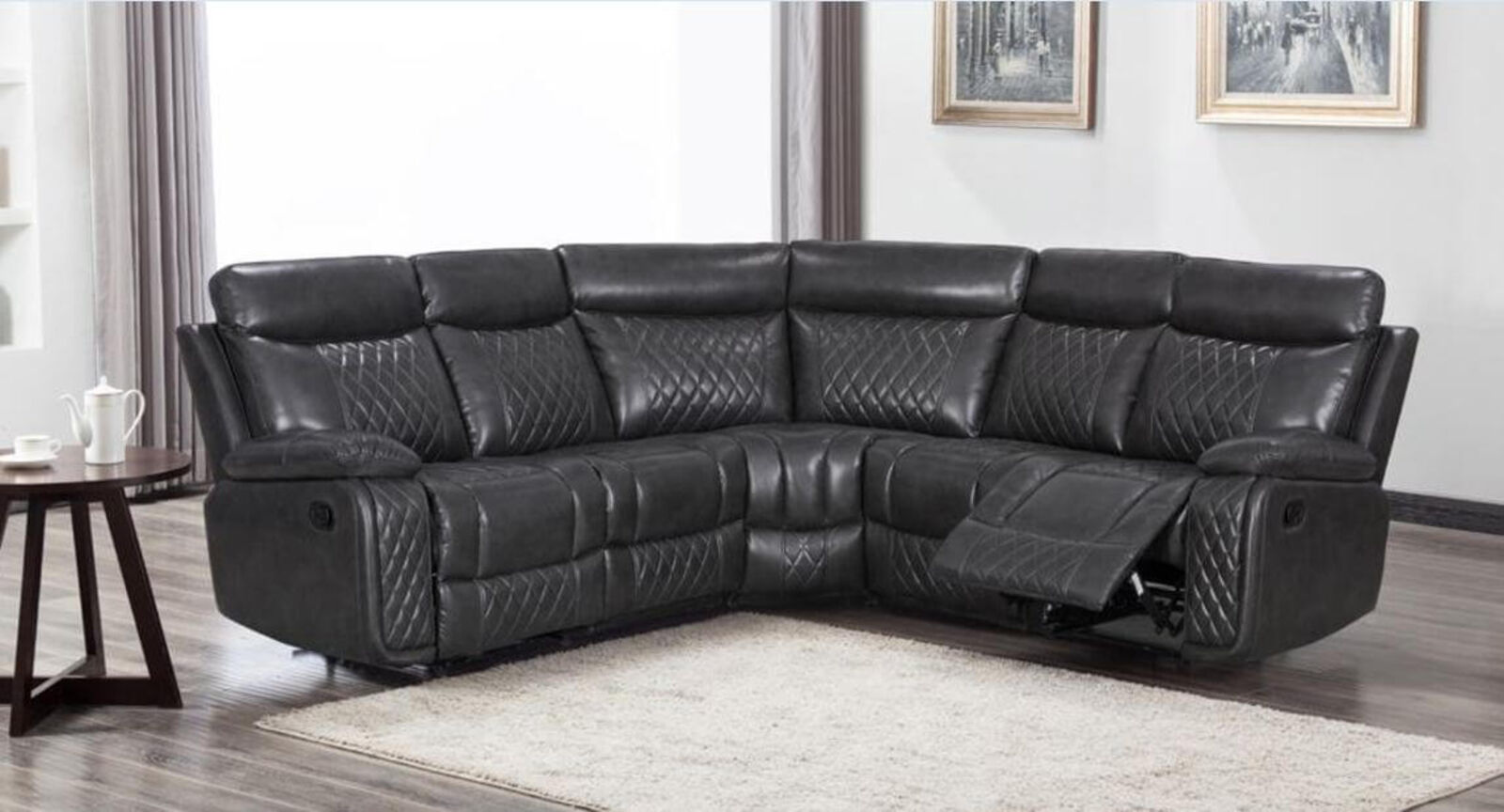 Product photograph of Hampton Reclining Corner Cinema Group Sofa 2 C 2 Charcoal Grey Leather from Designer Sofas 4U
