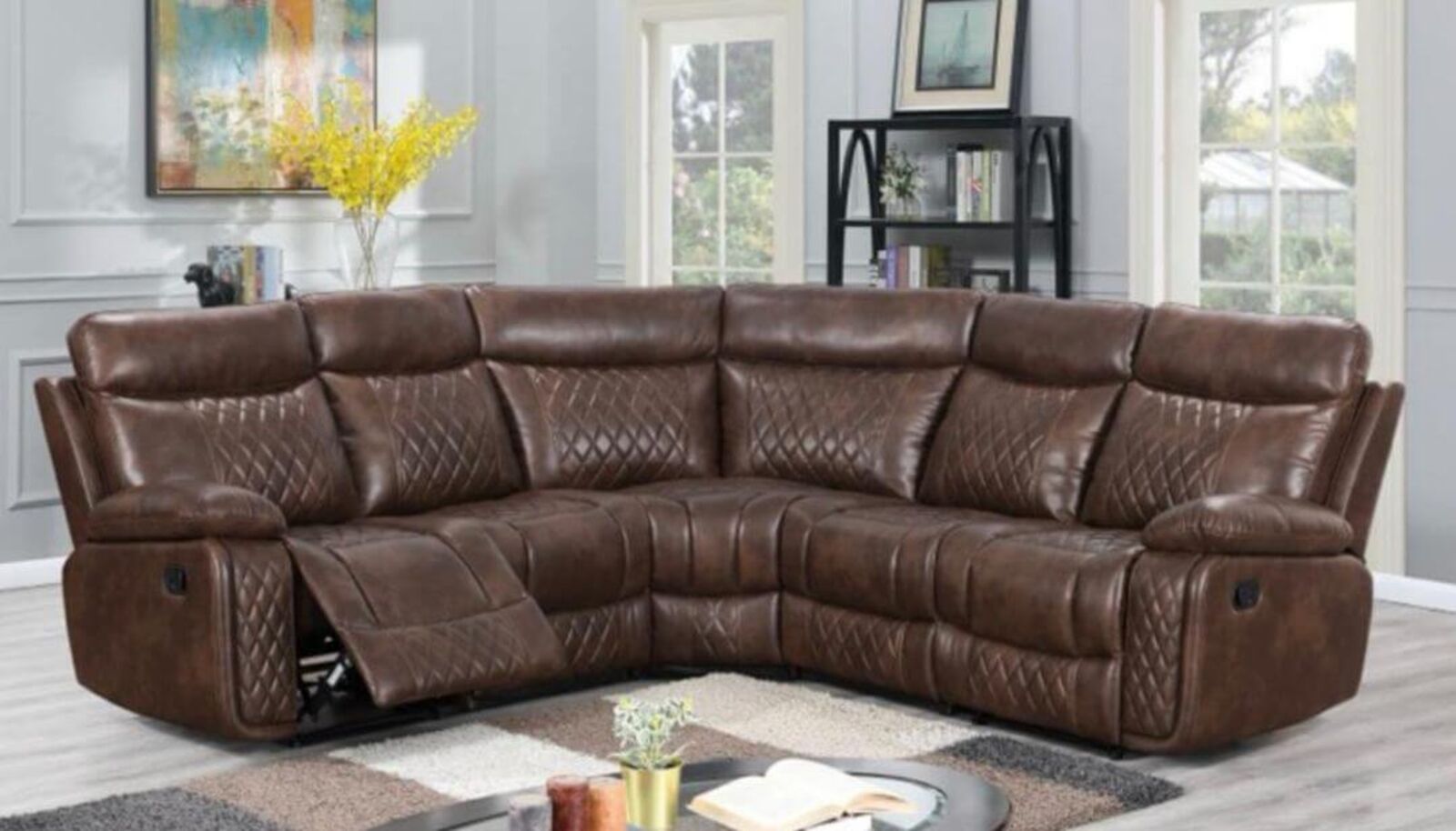 Product photograph of Hampton Modular Sofa In Reclining Corner Cinema Group 2 C 2 Tan Leather from Designer Sofas 4U