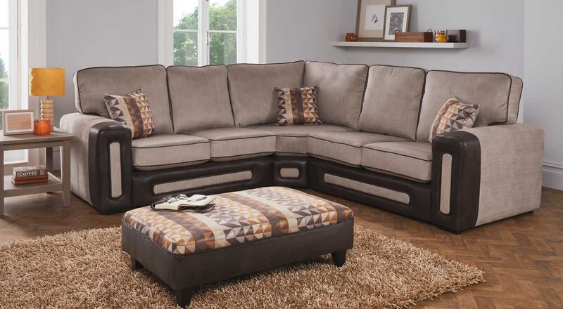 Product photograph of Helena Fabric Corner Sofa Suite In Westbury Taupe from Designer Sofas 4U