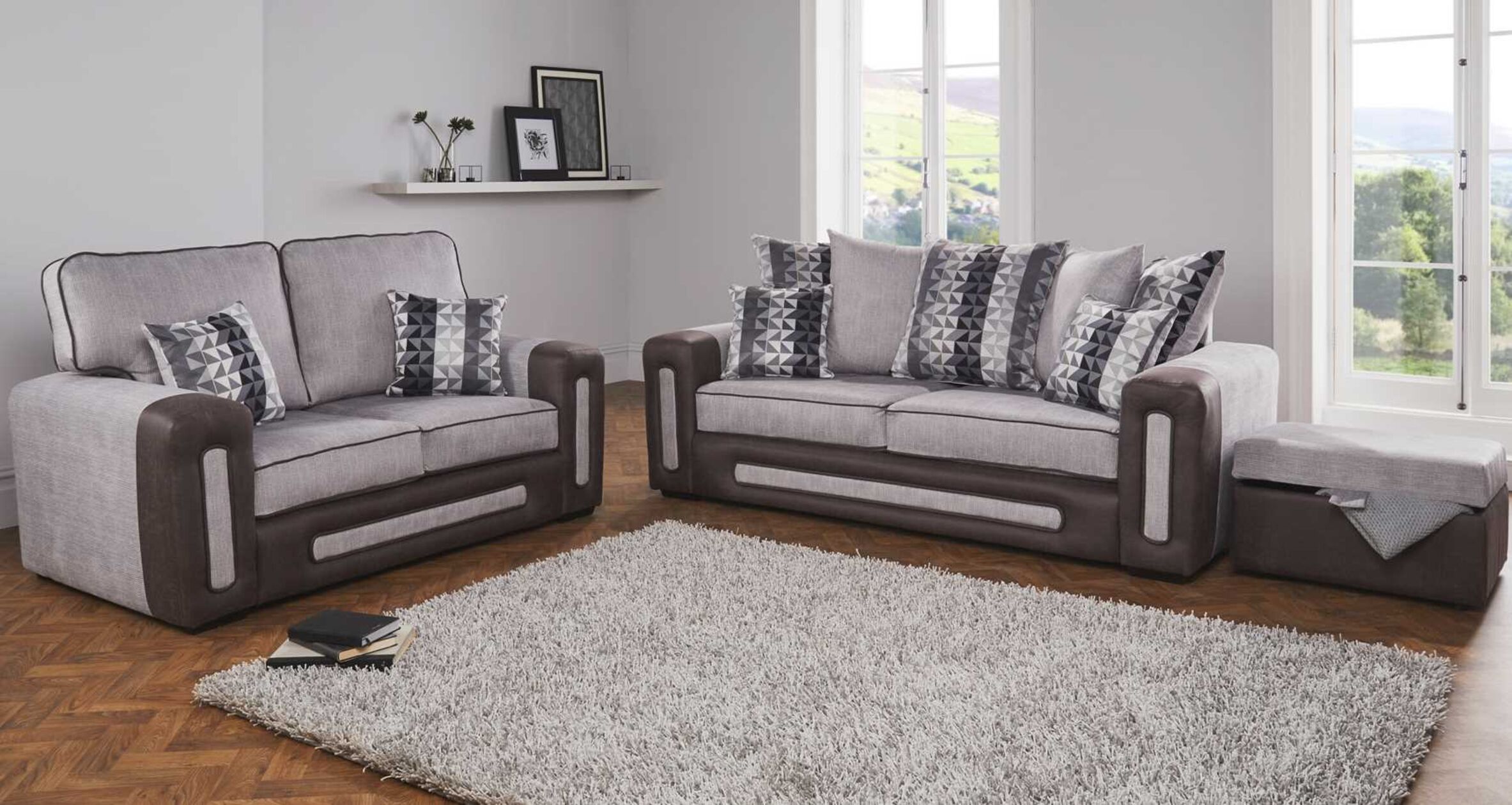 Helena 3+2 Seater Fabric Sofa Suite In Westbury Silver Designer Sofas4u
