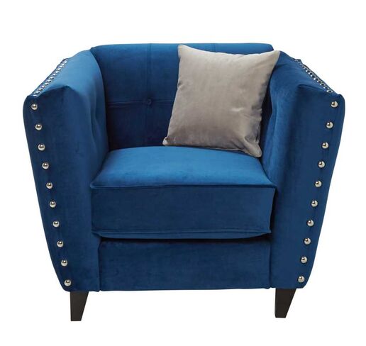 Indira 1 Seater Fabric Armchair In Malta Navy Velvet