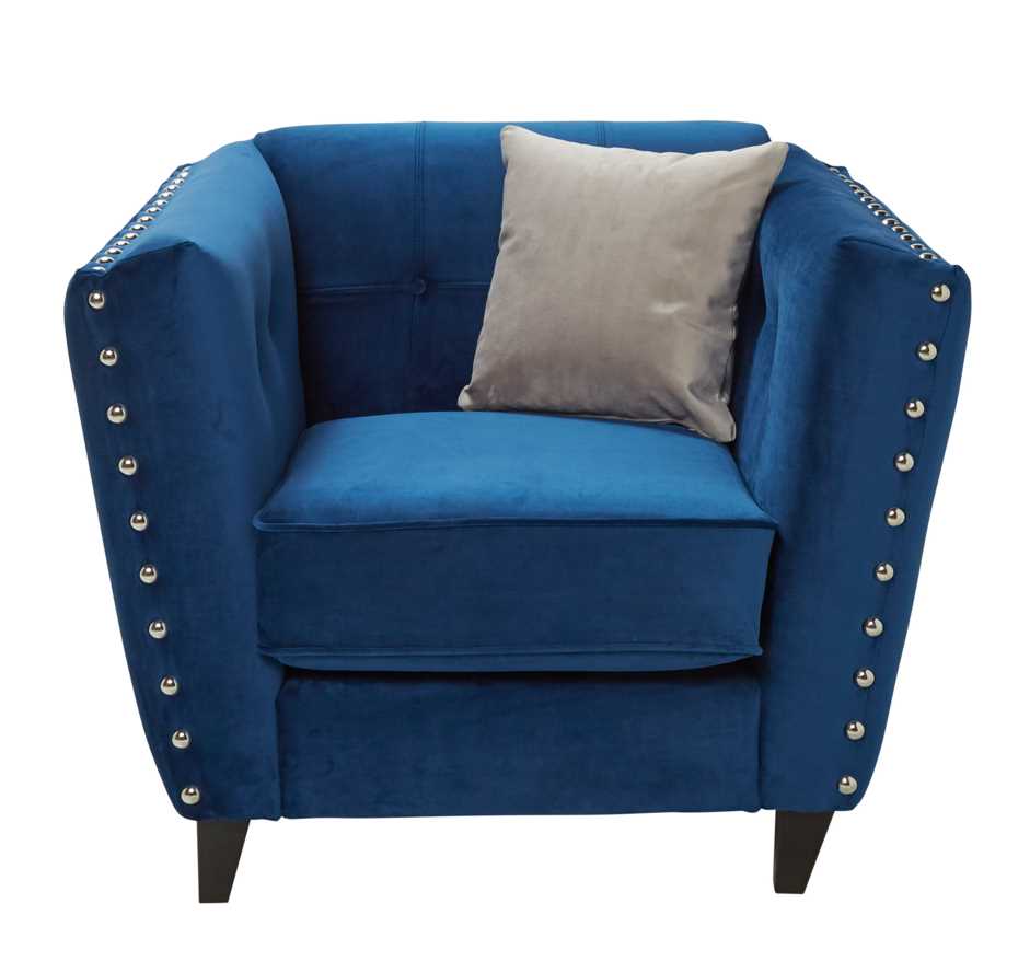 Indira 1 Seater Fabric Armchair In Malta Navy Velvet Designer Sofas4u