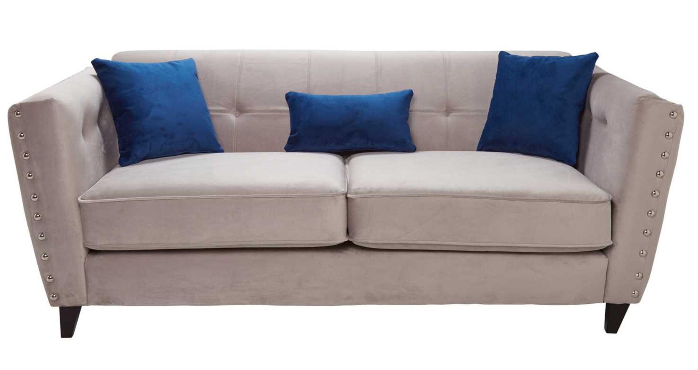 Indira 3 Seater Fabric Sofa Settee In Malta Silver Velvet Designer