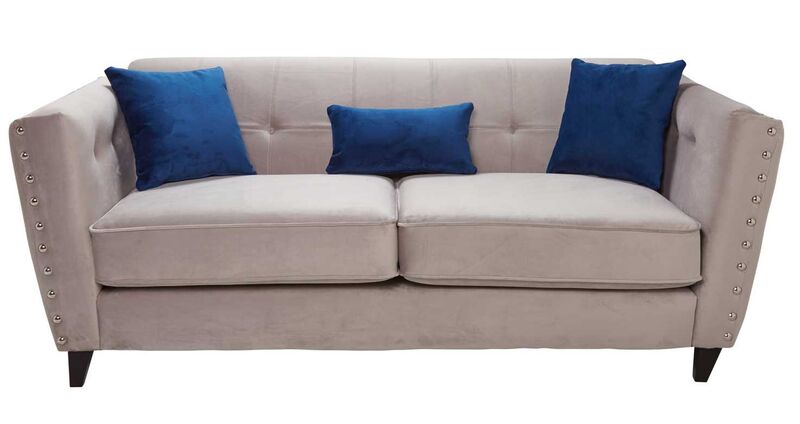 Product photograph of Indira 3 Seater Fabric Sofa Settee In Malta Silver Velvet from Designer Sofas 4U