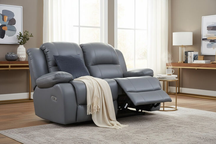 Kansas 2 Seater Reclining Sofa Grey Leather