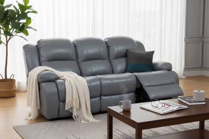 Kansas 3 Seater Reclining Sofa Grey Leather