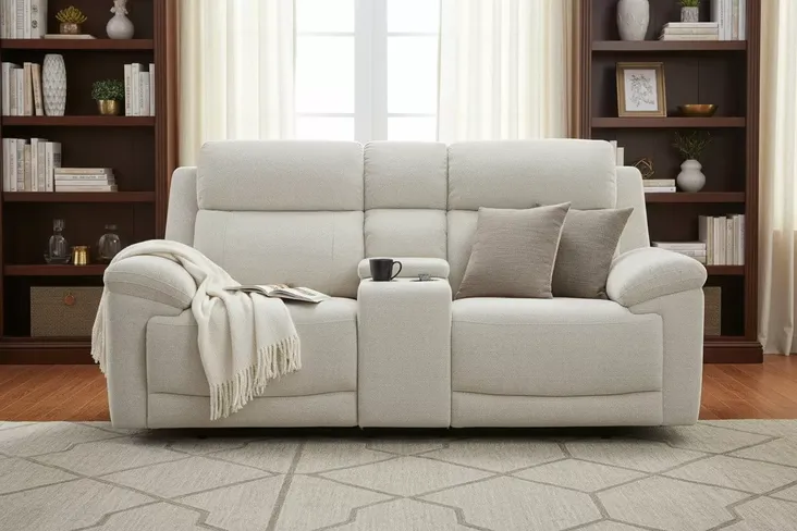 Leon 2 Seater Electric Reclining Cinema Sofa Cream Fabric