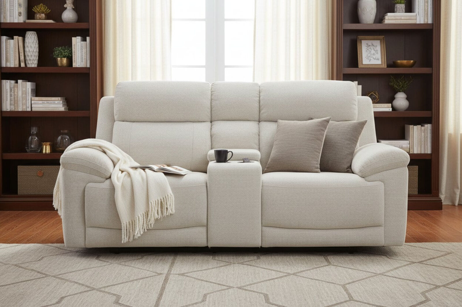 Leon 2 Seater Electric Reclining Cinema Sofa Cream Fabric