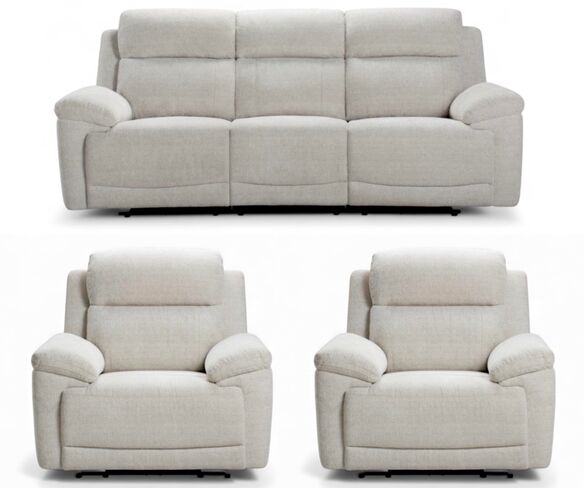 Leon 3+1+1 Electric Reclining Cinema Sofa Suite Cream Fabric