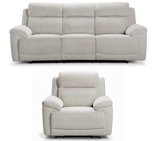 Leon 3+1 Electric Reclining Cinema Sofa Suite Cream Fabric