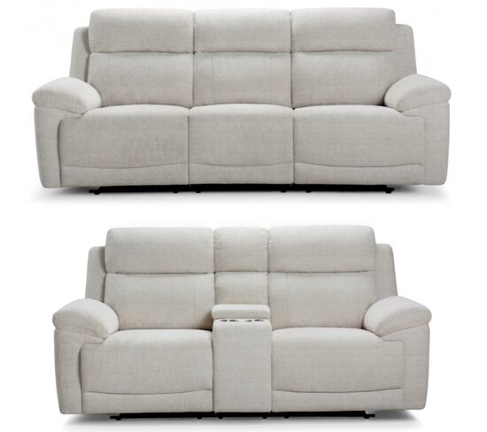 Leon 3+2 Electric Reclining Cinema Sofa Suite Cream Fabric