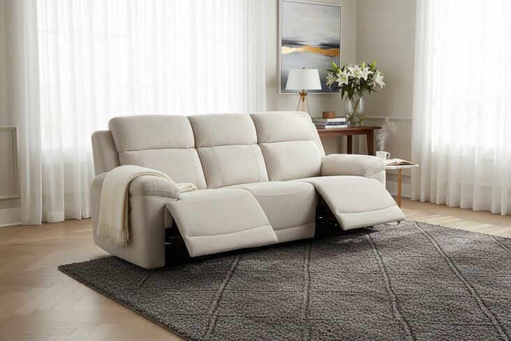 Leon 3 Seater Electric Reclining Cinema Sofa Cream Fabric