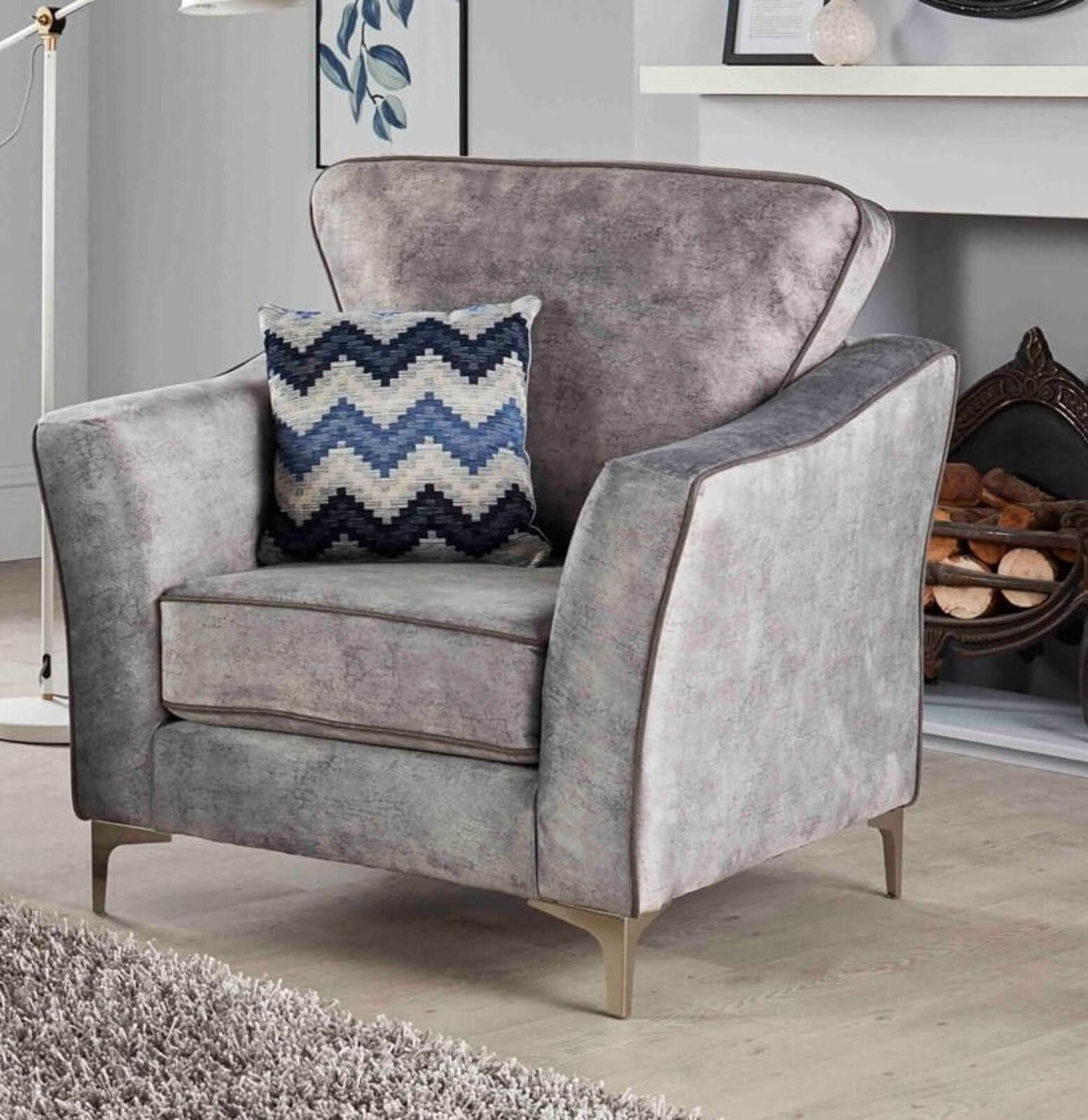 Product photograph of Louise 1 Seater Fabric Armchair In Marble Platinum from Designer Sofas 4U