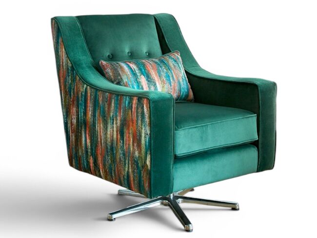 Lucy Modern Velvet Swivel Accent Chair – Emerald Green with Patterned Back