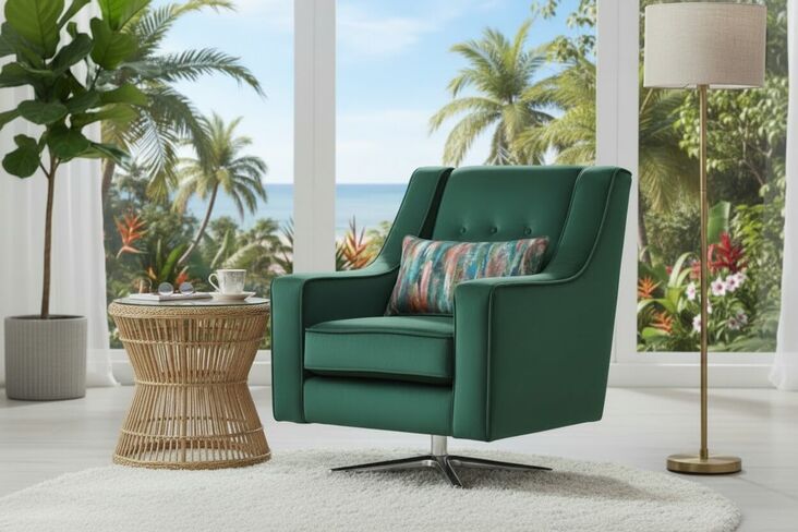 Lucy Modern Velvet Swivel Accent Chair Plush Emerald Green