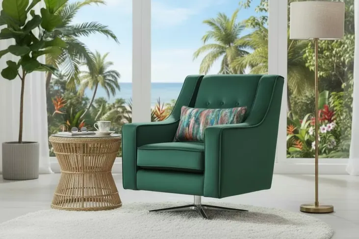 Lucy Modern Velvet Swivel Accent Chair Plush Emerald Green