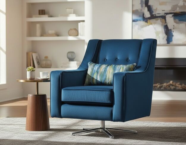 Lucy Modern Velvet Swivel Accent Chair Plush Navy Blue
