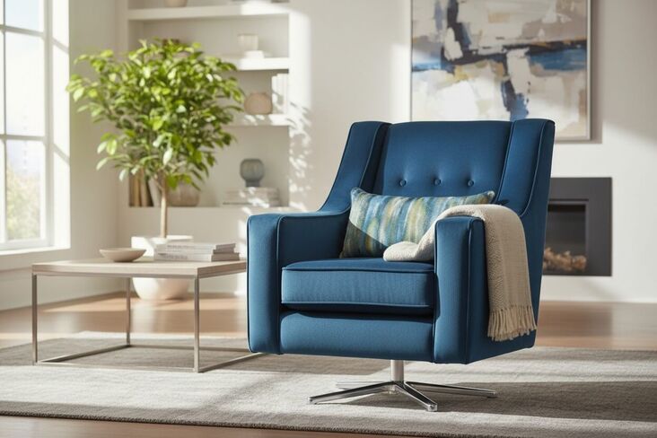 Lucy Modern Velvet Swivel Accent Chair Plush Navy Blue